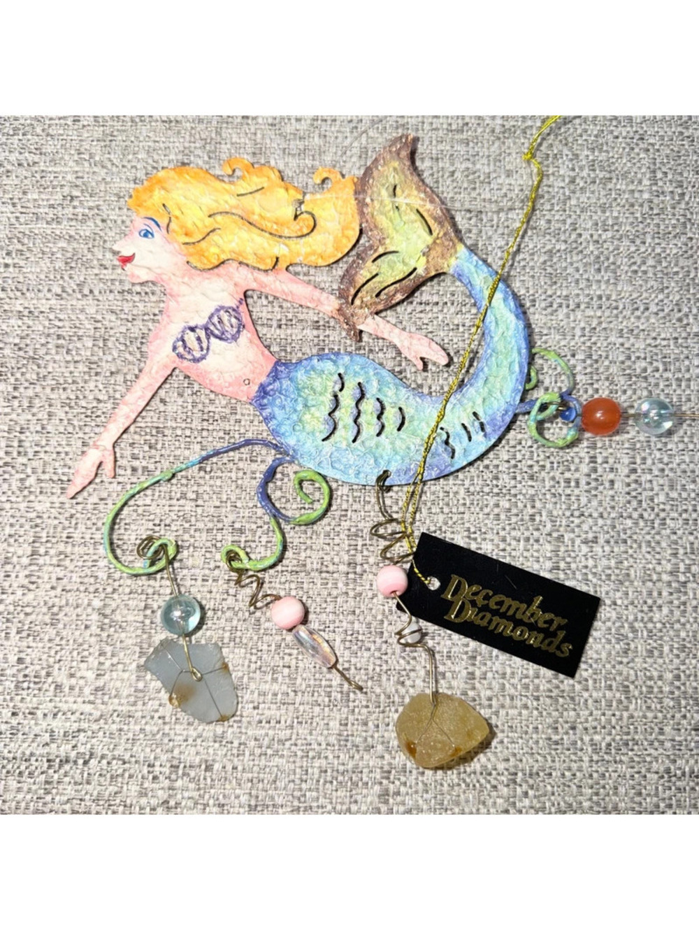 Mermaid Art Ornament Mixed Media Beach Coastal